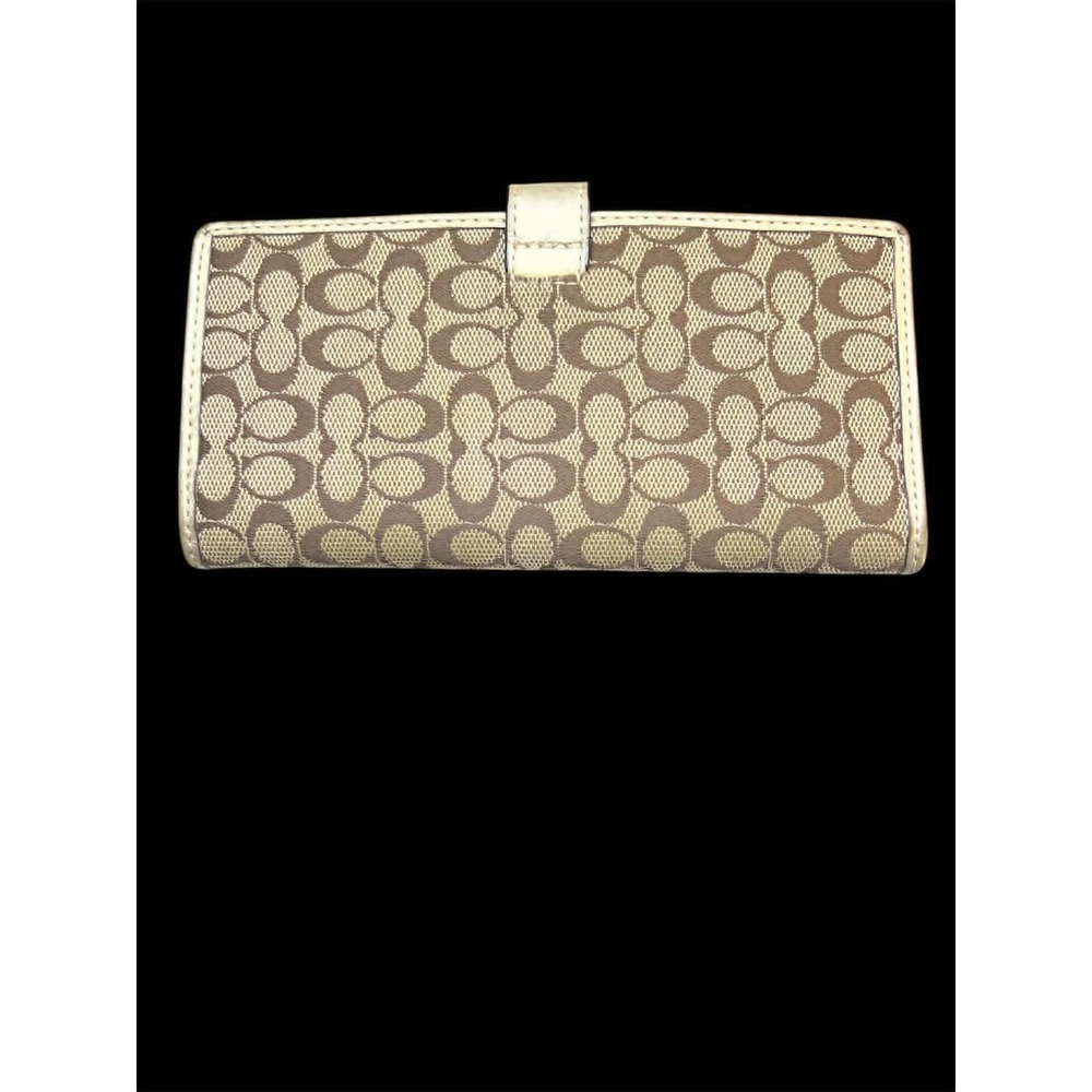 Coach Signature Jacquard Slim Checkbook Wallet Metallic Champagne‎ Leather Trim - Picture 2 of 6
